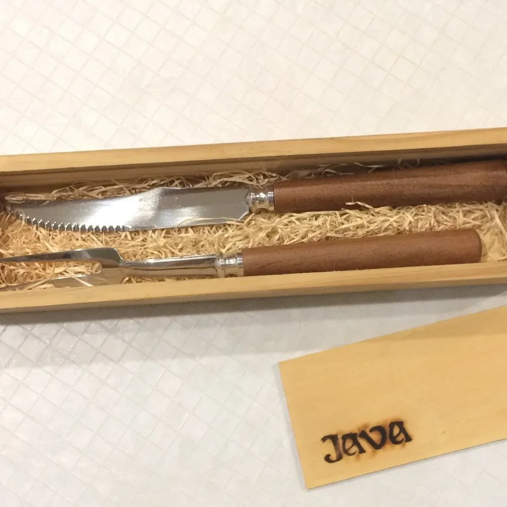Carving Knife and Fork in Wood Box Set. Great for the grill and BBQ